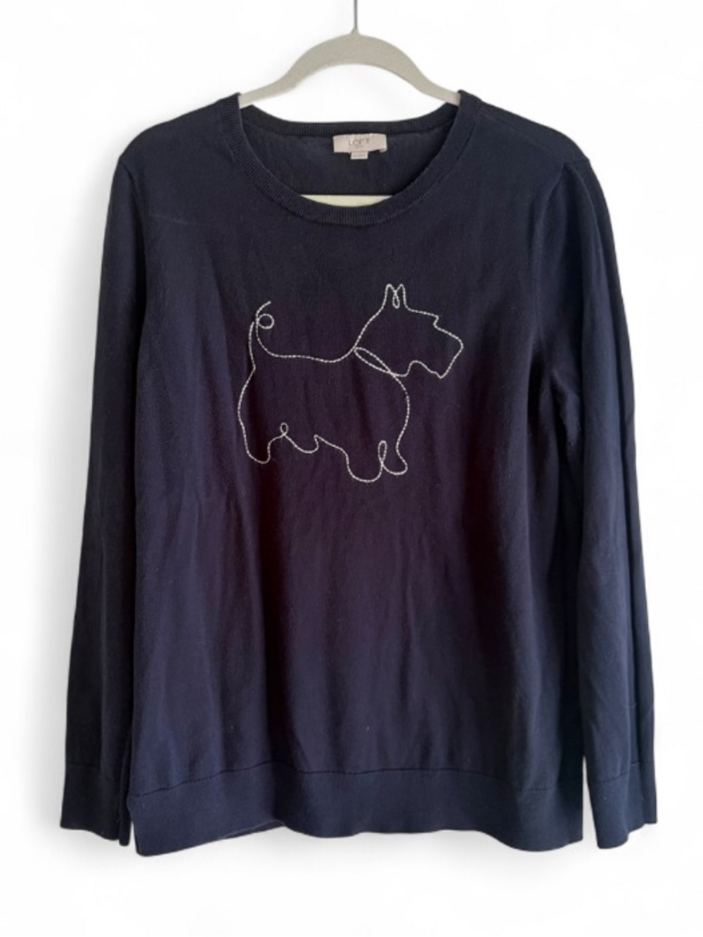 Loft 100% Cotton Navy Blue Scottie Dog Embroidered Sweater Size XL
